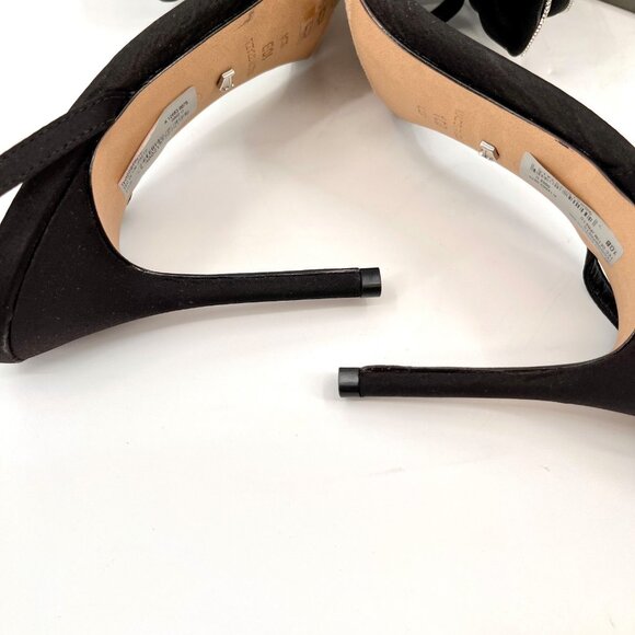 Arezzo Ivy High Stiletto Sandal Size 10B Black Satin Flower Rhinestone Accent - Picture 12 of 15